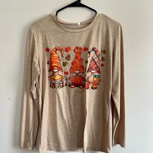 Kids Tan Gnome Graphic Long Sleeve Shirt